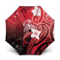 Polynesia Hammerhead Shark Umbrella Red Tribal Pattern With Plumeria - Polynesian Pride