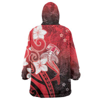 Polynesia Hammerhead Shark Wearable Blanket Hoodie Red Tribal Pattern With Plumeria LT05 - Polynesian Pride
