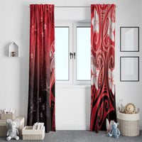 Polynesia Hammerhead Shark Window Curtain Red Tribal Pattern With Plumeria - Polynesian Pride