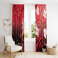 Polynesia Hammerhead Shark Window Curtain Red Tribal Pattern With Plumeria - Polynesian Pride