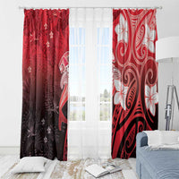 Polynesia Hammerhead Shark Window Curtain Red Tribal Pattern With Plumeria - Polynesian Pride