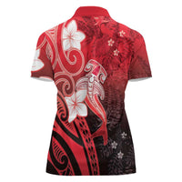 Polynesia Hammerhead Shark Women Polo Shirt Red Tribal Pattern With Plumeria LT05 - Polynesian Pride