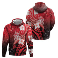 Polynesia Hammerhead Shark Zip Hoodie Red Tribal Pattern With Plumeria LT05 - Polynesian Pride