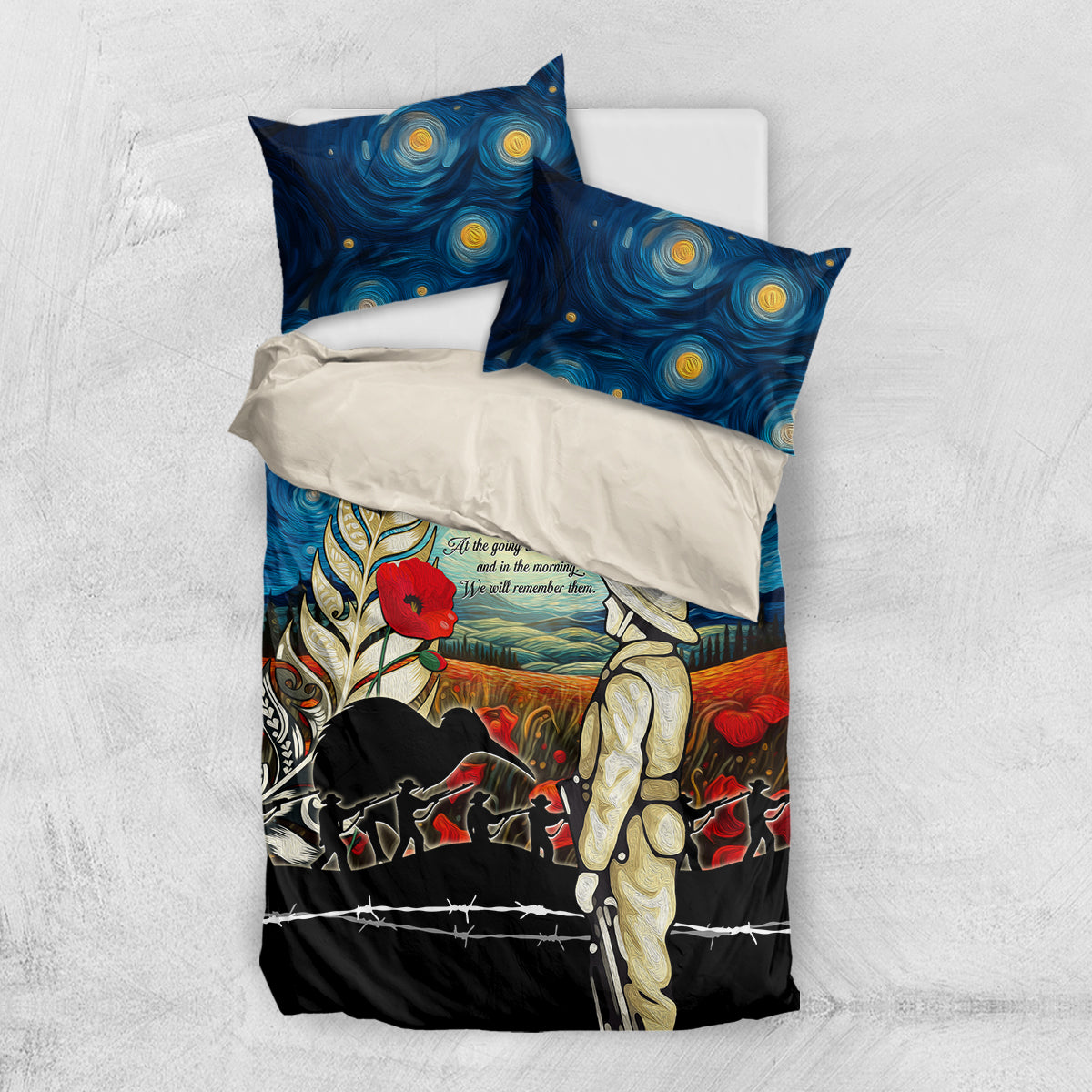 Kei Wareware Tatou New Zealand ANZAC Day Bedding Set Starry Night Inspo Style LT05 US Twin 172cm x 218cm Blue - Polynesian Pride
