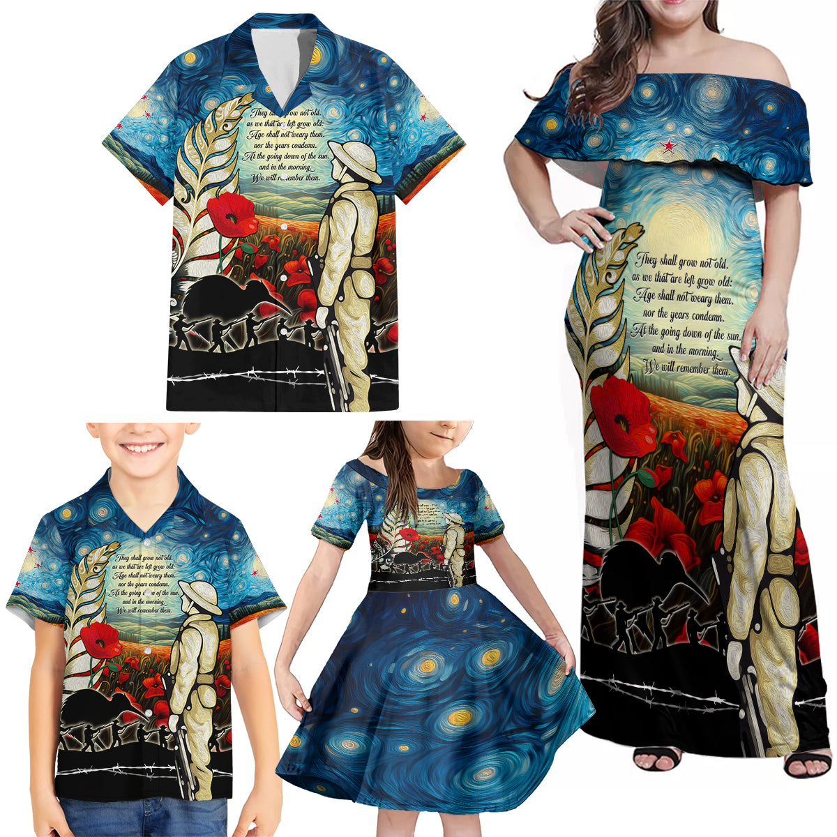 Kei Wareware Tatou New Zealand ANZAC Day Family Matching Off Shoulder Maxi Dress and Hawaiian Shirt Starry Night Inspo Style LT05 - Polynesian Pride