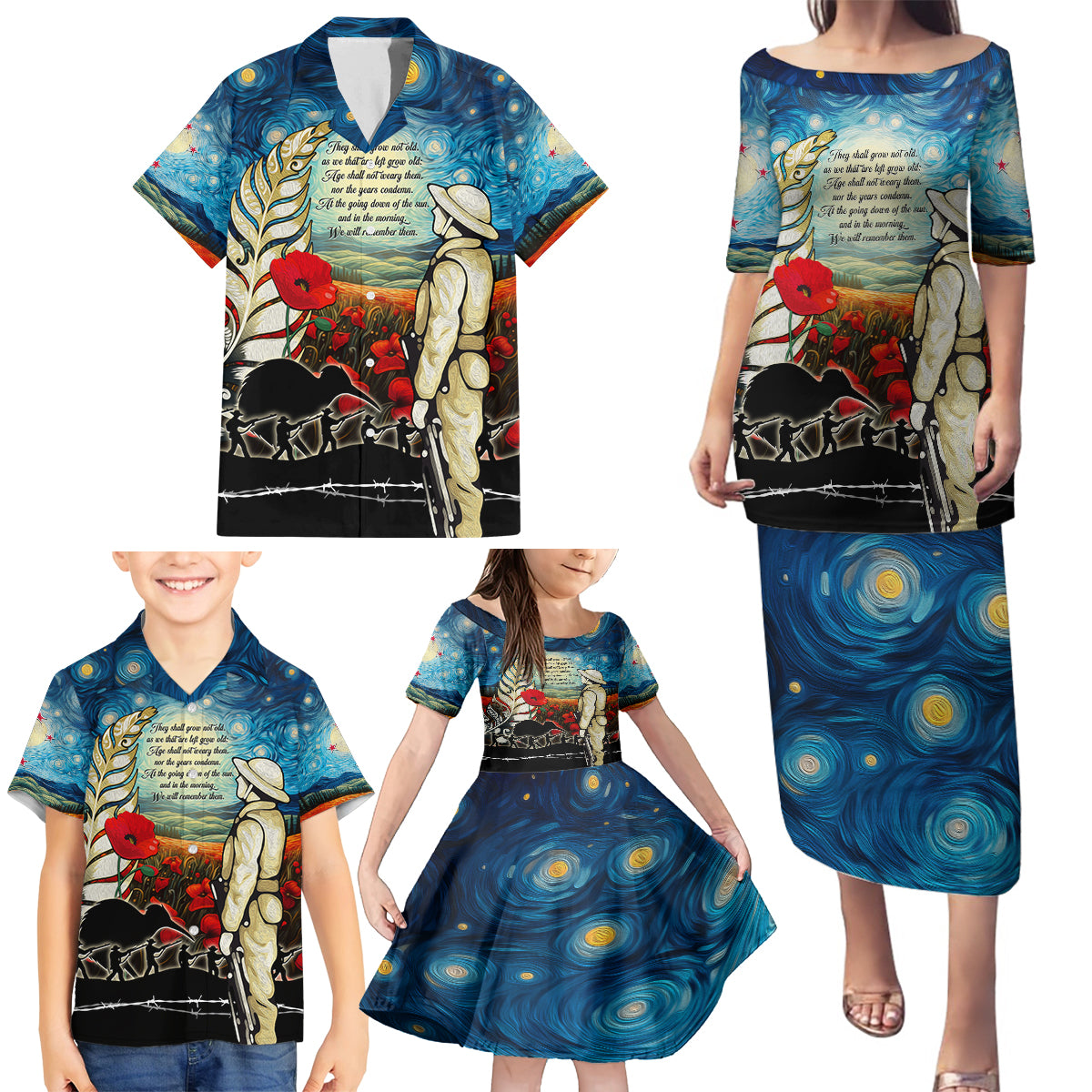 Kei Wareware Tatou New Zealand ANZAC Day Family Matching Puletasi and Hawaiian Shirt Starry Night Inspo Style LT05 - Polynesian Pride