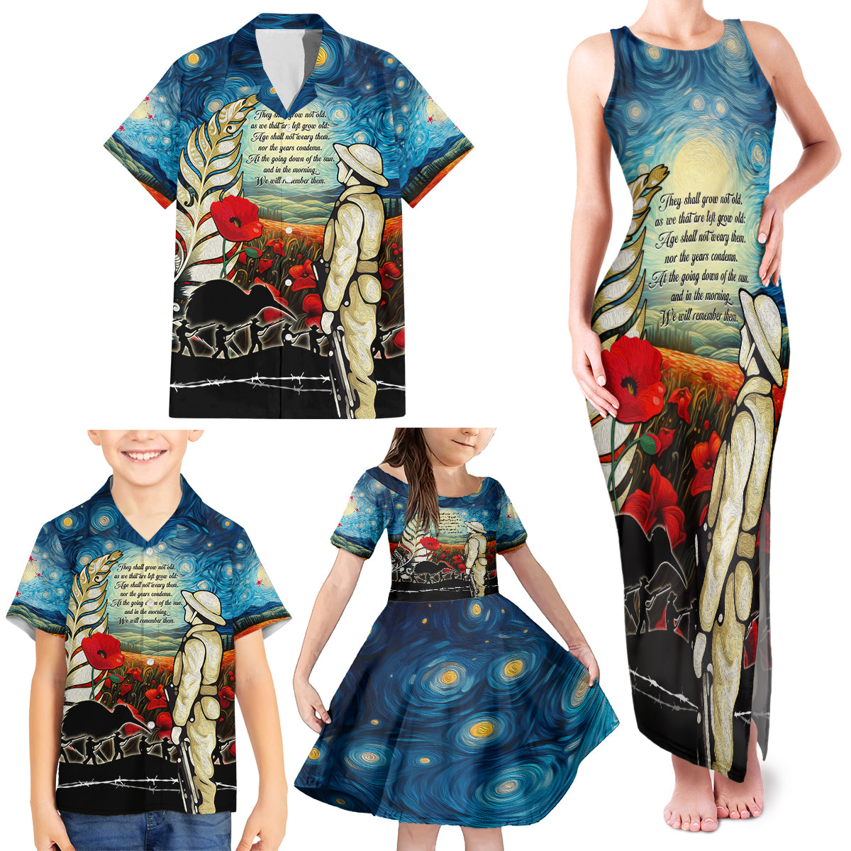 Kei Wareware Tatou New Zealand ANZAC Day Family Matching Tank Maxi Dress and Hawaiian Shirt Starry Night Inspo Style LT05 - Polynesian Pride