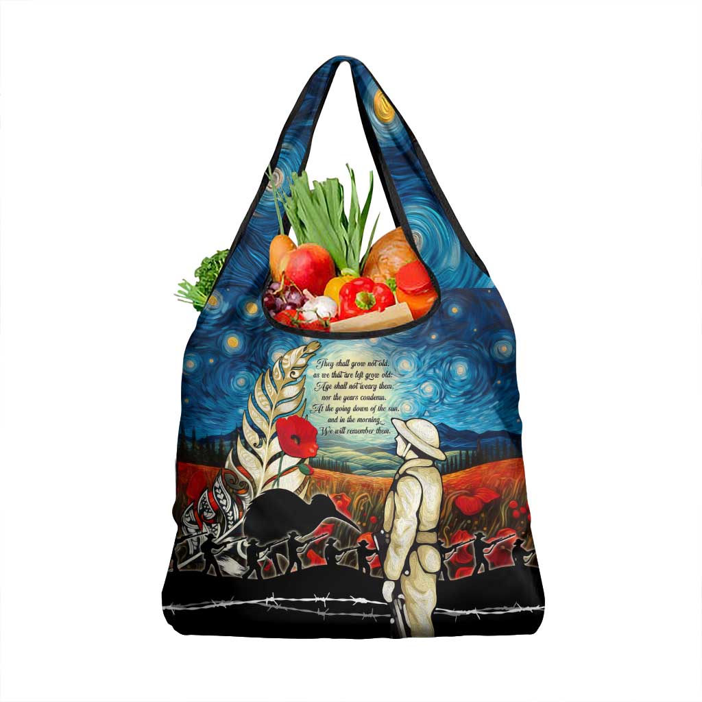 Kei Wareware Tatou New Zealand ANZAC Day Grocery Bag Starry Night Inspo Style LT05 1-pack One Size Blue - Polynesian Pride
