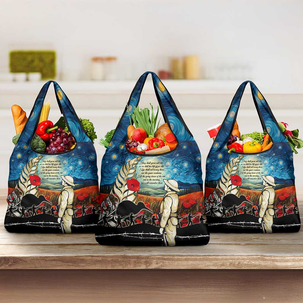 Kei Wareware Tatou New Zealand ANZAC Day Grocery Bag Starry Night Inspo Style LT05 3-pack One Size Blue - Polynesian Pride