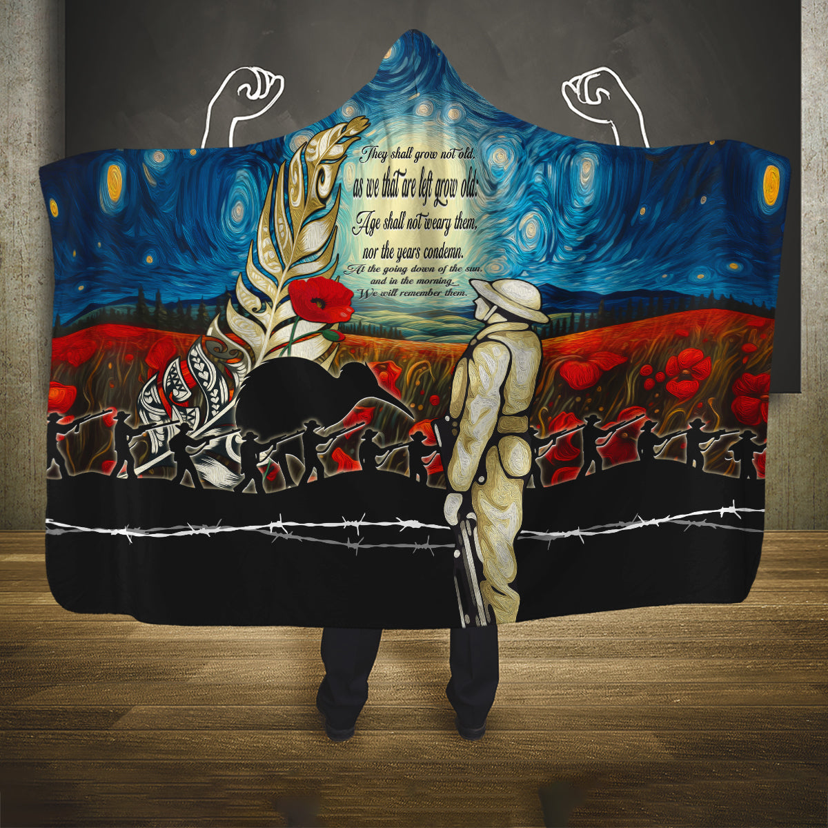 Kei Wareware Tatou New Zealand ANZAC Day Hooded Blanket Starry Night Inspo Style LT05 One Size Blue - Polynesian Pride