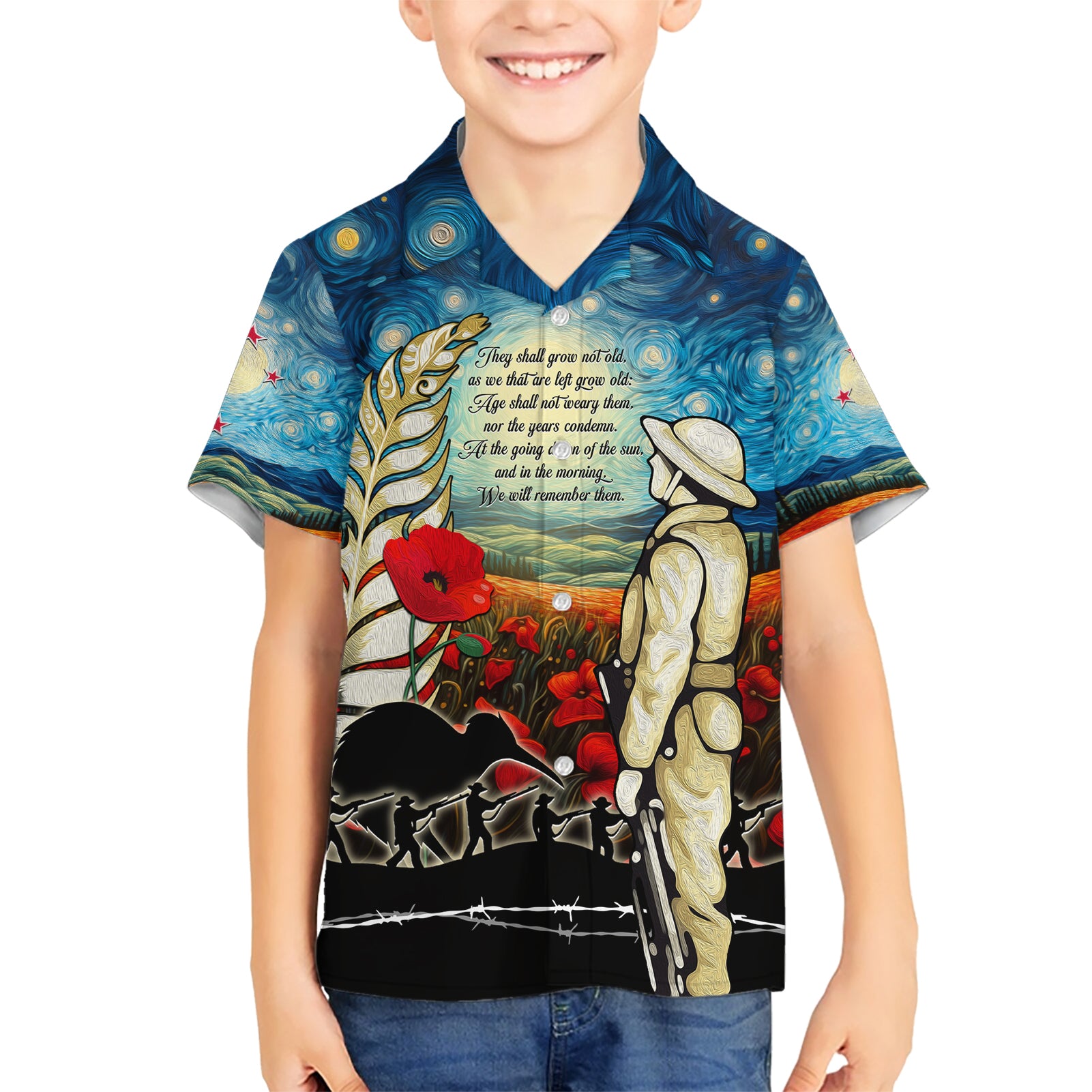 Kei Wareware Tatou New Zealand ANZAC Day Kid Hawaiian Shirt Starry Night Inspo Style LT05 Kid Blue - Polynesian Pride