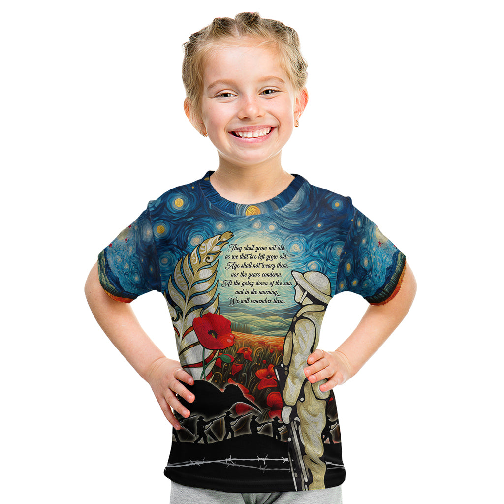 Kei Wareware Tatou New Zealand ANZAC Day Kid T Shirt Starry Night Inspo Style LT05 Blue - Polynesian Pride