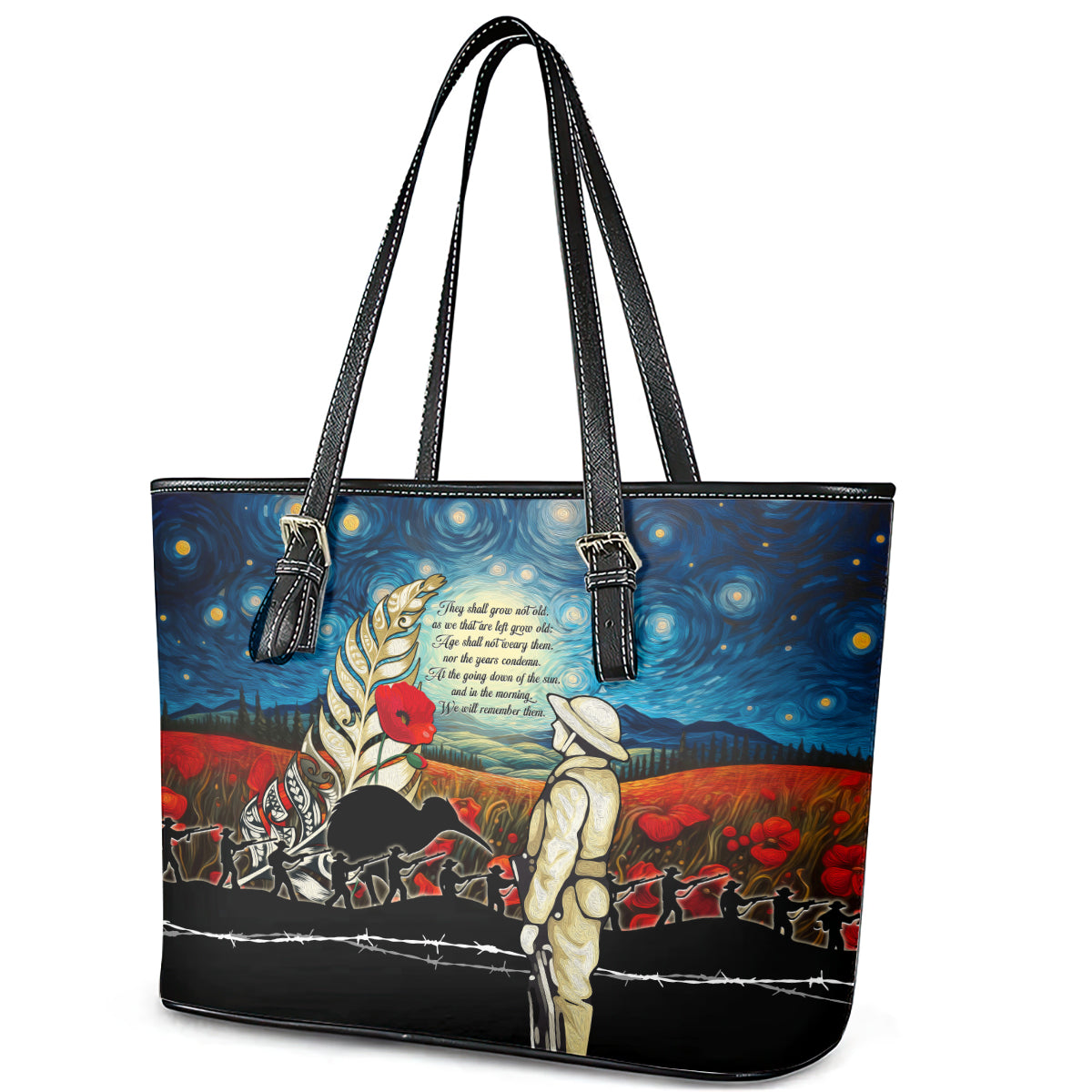 Kei Wareware Tatou New Zealand ANZAC Day Leather Tote Bag Starry Night Inspo Style LT05 - Polynesian Pride