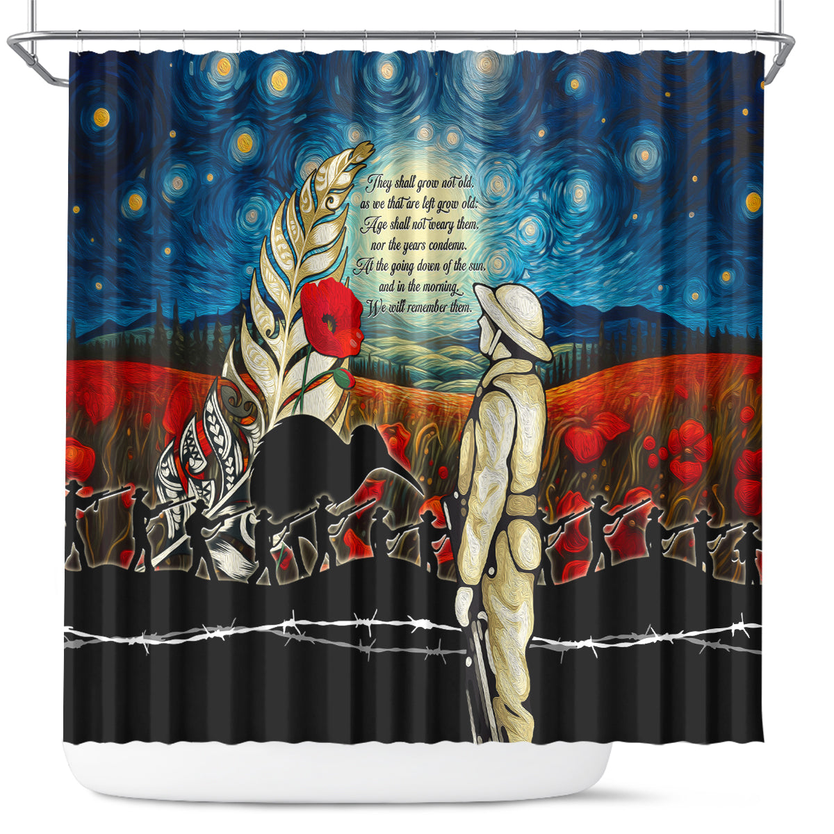 Kei Wareware Tatou New Zealand ANZAC Day Shower Curtain Starry Night Inspo Style