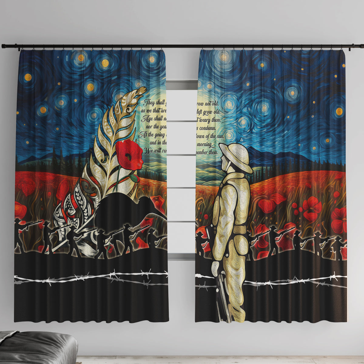 Kei Wareware Tatou New Zealand ANZAC Day Window Curtain Starry Night Inspo Style LT05 With Hooks Blue - Polynesian Pride
