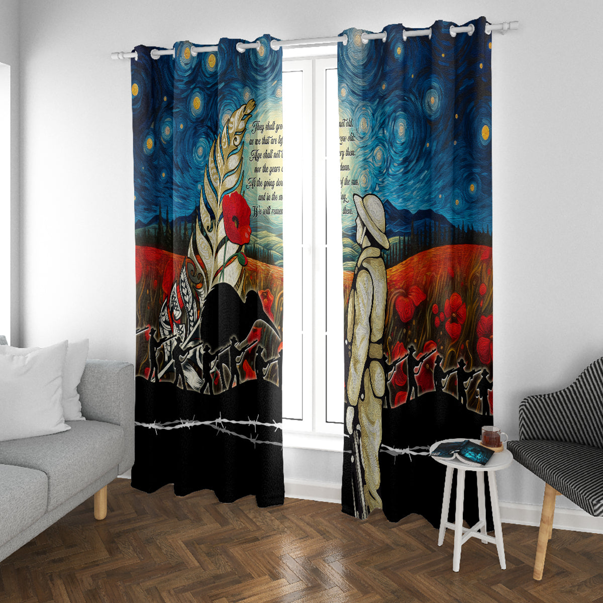 Kei Wareware Tatou New Zealand ANZAC Day Window Curtain Starry Night Inspo Style LT05 With Grommets Blue - Polynesian Pride