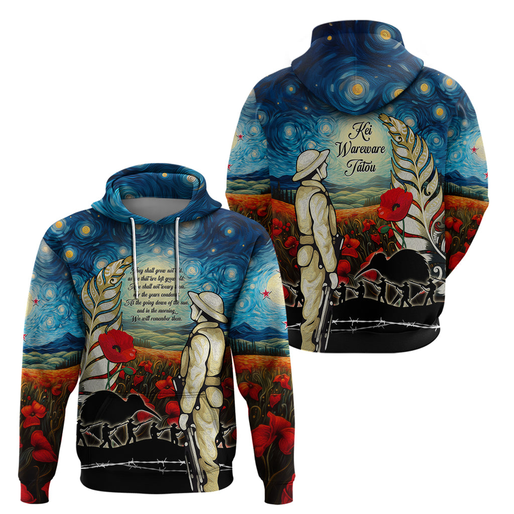 Kei Wareware Tatou New Zealand ANZAC Day Zip Hoodie Starry Night Inspo Style LT05 - Polynesian Pride