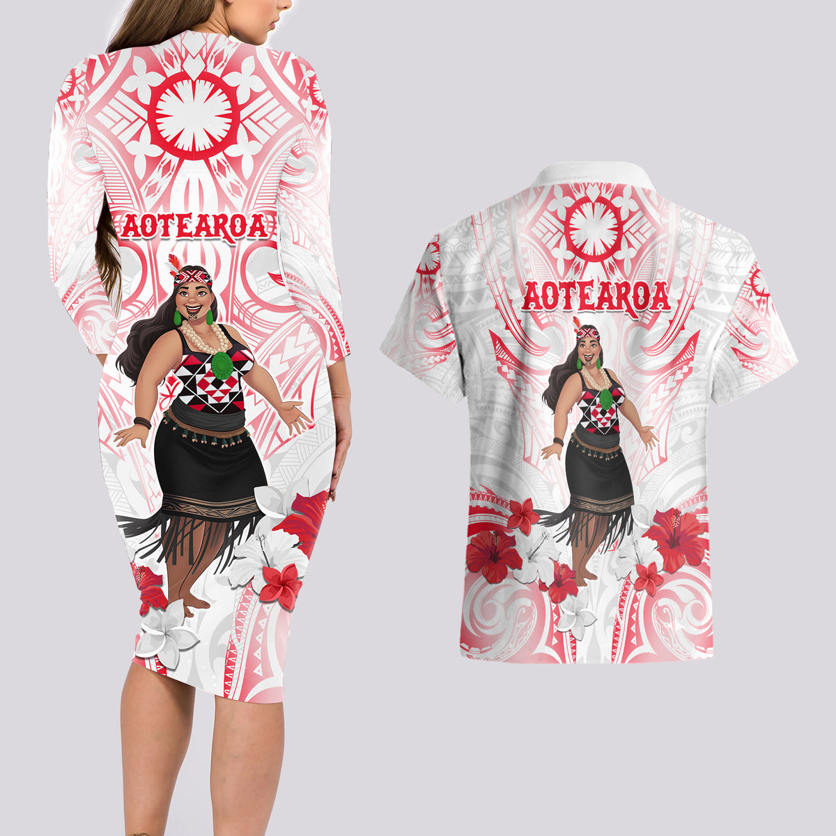 New Zealand Women's Day Couples Matching Long Sleeve Bodycon Dress and Hawaiian Shirt Maori Wahine Polynesian Pattern LT05 - Polynesian Pride