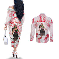 New Zealand Women's Day Couples Matching Off The Shoulder Long Sleeve Dress and Long Sleeve Button Shirt Maori Wahine Polynesian Pattern LT05 - Polynesian Pride