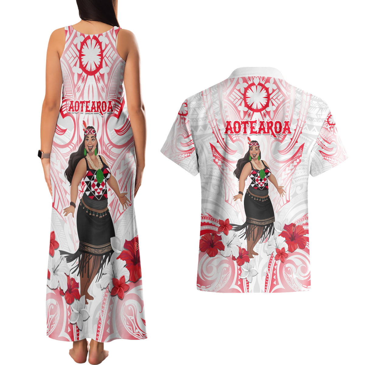 New Zealand Women's Day Couples Matching Tank Maxi Dress and Hawaiian Shirt Maori Wahine Polynesian Pattern LT05 - Polynesian Pride