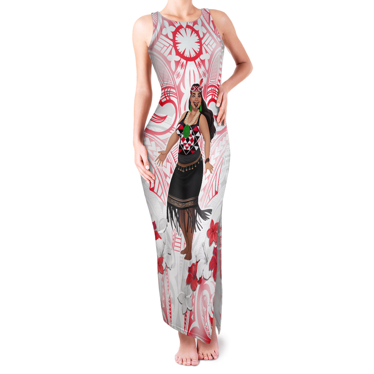 New Zealand Women's Day Family Matching Tank Maxi Dress and Hawaiian Shirt Maori Wahine Polynesian Pattern LT05 Mom's Dress White - Polynesian Pride
