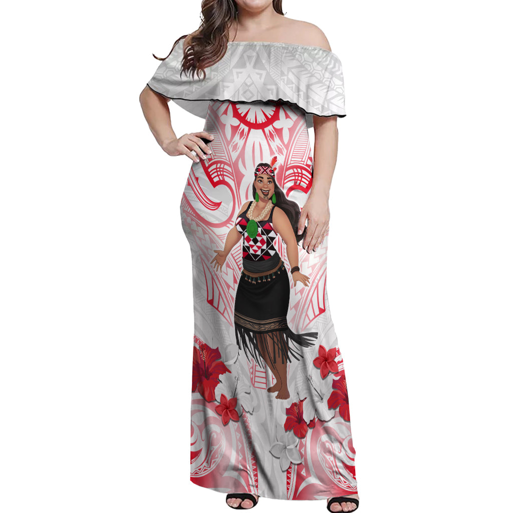 New Zealand Women's Day Off Shoulder Maxi Dress Maori Wahine Polynesian Pattern LT05 Women White - Polynesian Pride