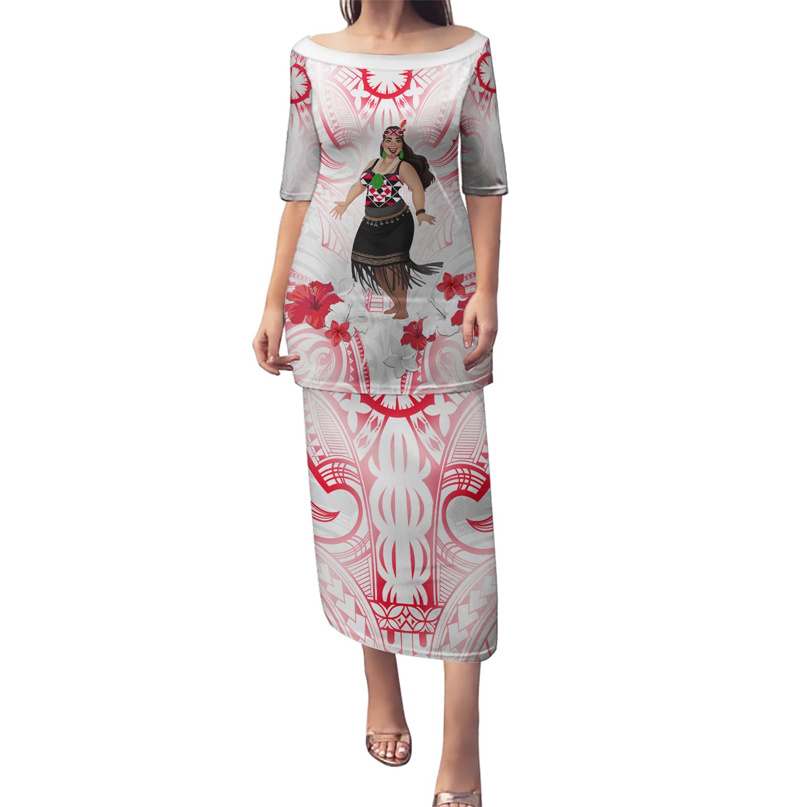 New Zealand Women's Day Puletasi Maori Wahine Polynesian Pattern LT05 Long Dress White - Polynesian Pride