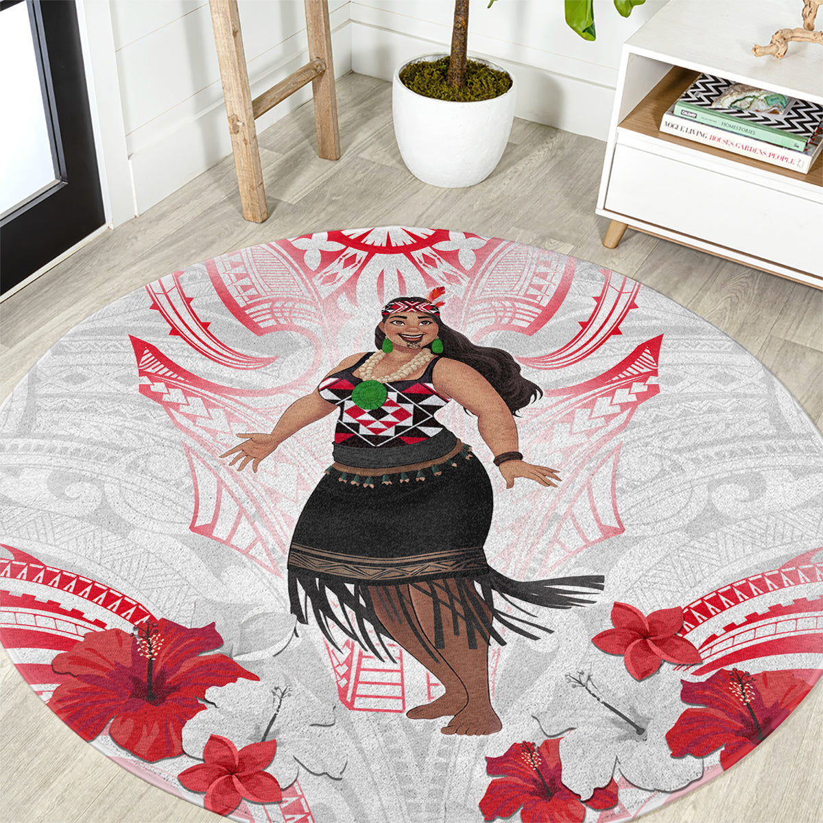 New Zealand Women's Day Round Carpet Maori Wahine Polynesian Pattern