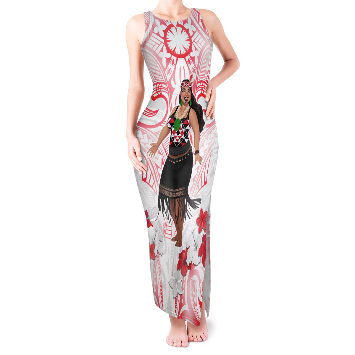 New Zealand Women's Day Tank Maxi Dress Maori Wahine Polynesian Pattern LT05 Women White - Polynesian Pride