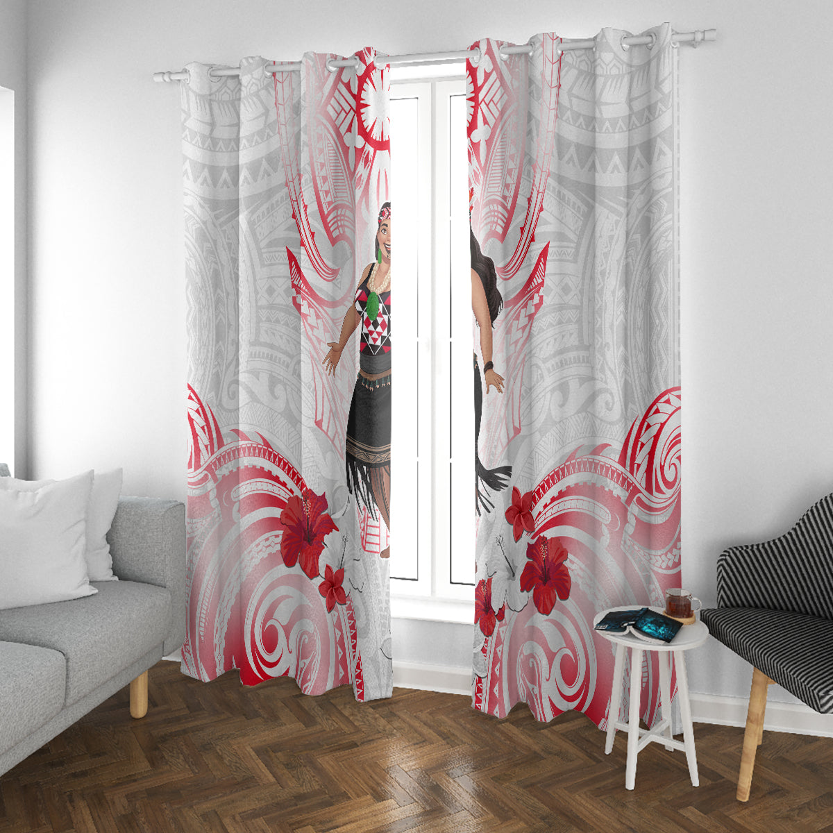 New Zealand Women's Day Window Curtain Maori Wahine Polynesian Pattern LT05 With Grommets White - Polynesian Pride