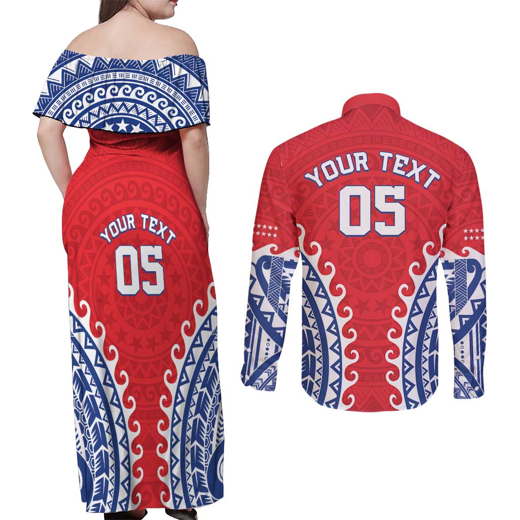 Custom Tuamotu Archipelago Couples Matching Off Shoulder Maxi Dress and Long Sleeve Button Shirt Polynesian Tribal Tattoo LT05 - Polynesian Pride