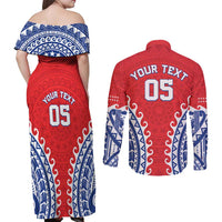 Custom Tuamotu Archipelago Couples Matching Off Shoulder Maxi Dress and Long Sleeve Button Shirt Polynesian Tribal Tattoo LT05 - Polynesian Pride