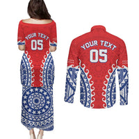 Custom Tuamotu Archipelago Couples Matching Puletasi and Long Sleeve Button Shirt Polynesian Tribal Tattoo LT05 - Polynesian Pride