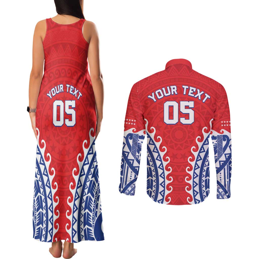 Custom Tuamotu Archipelago Couples Matching Tank Maxi Dress and Long Sleeve Button Shirt Polynesian Tribal Tattoo LT05 - Polynesian Pride