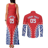 Custom Tuamotu Archipelago Couples Matching Tank Maxi Dress and Long Sleeve Button Shirt Polynesian Tribal Tattoo LT05 - Polynesian Pride
