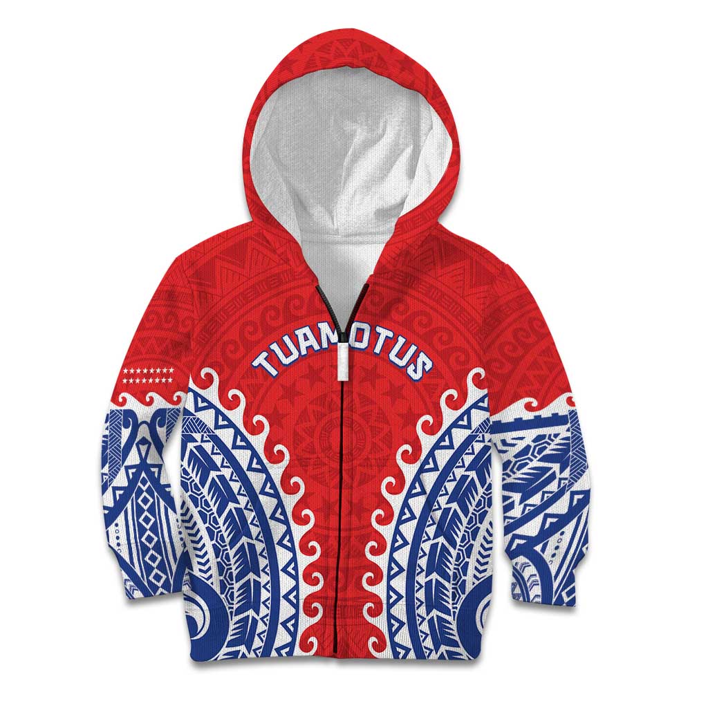 Custom Tuamotu Archipelago Kid Hoodie Polynesian Tribal Tattoo LT05 Zip Hoodie Red - Polynesian Pride