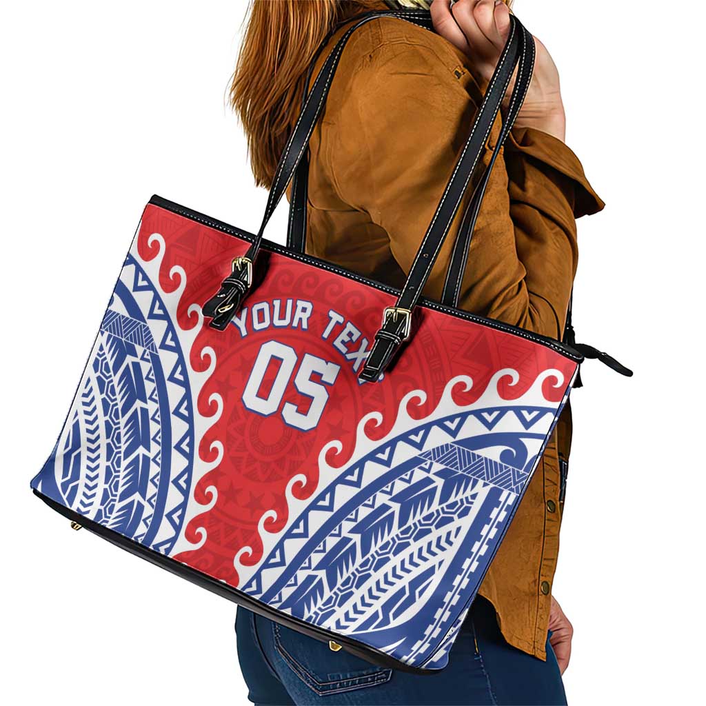 Custom Tuamotu Archipelago Leather Tote Bag Polynesian Tribal Tattoo LT05 - Polynesian Pride