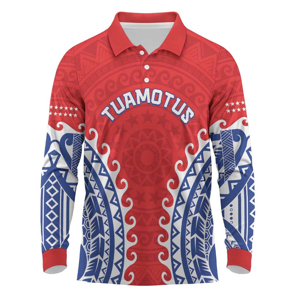 Custom Tuamotu Archipelago Long Sleeve Polo Shirt Polynesian Tribal Tattoo LT05 Red - Polynesian Pride