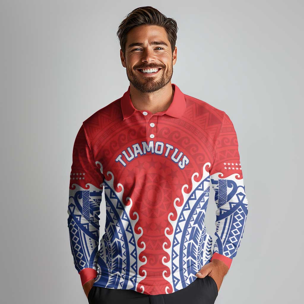 Custom Tuamotu Archipelago Long Sleeve Polo Shirt Polynesian Tribal Tattoo LT05 - Polynesian Pride