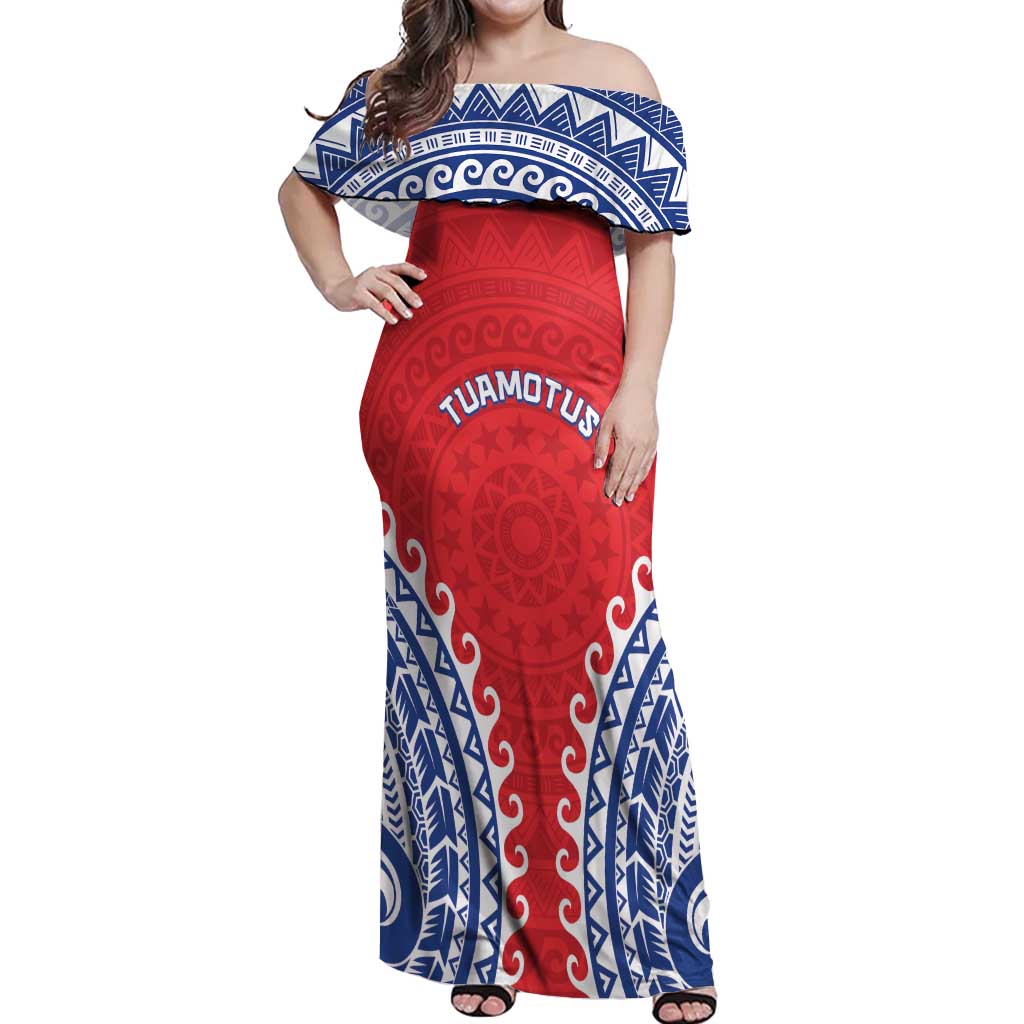 Custom Tuamotu Archipelago Off Shoulder Maxi Dress Polynesian Tribal Tattoo LT05 Women Red - Polynesian Pride