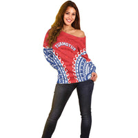 Custom Tuamotu Archipelago Off Shoulder Sweater Polynesian Tribal Tattoo LT05 - Polynesian Pride