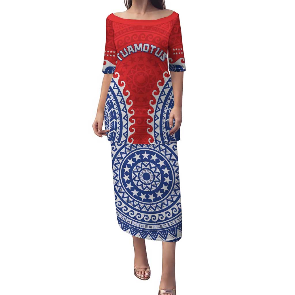 Custom Tuamotu Archipelago Puletasi Polynesian Tribal Tattoo LT05 Long Dress Red - Polynesian Pride