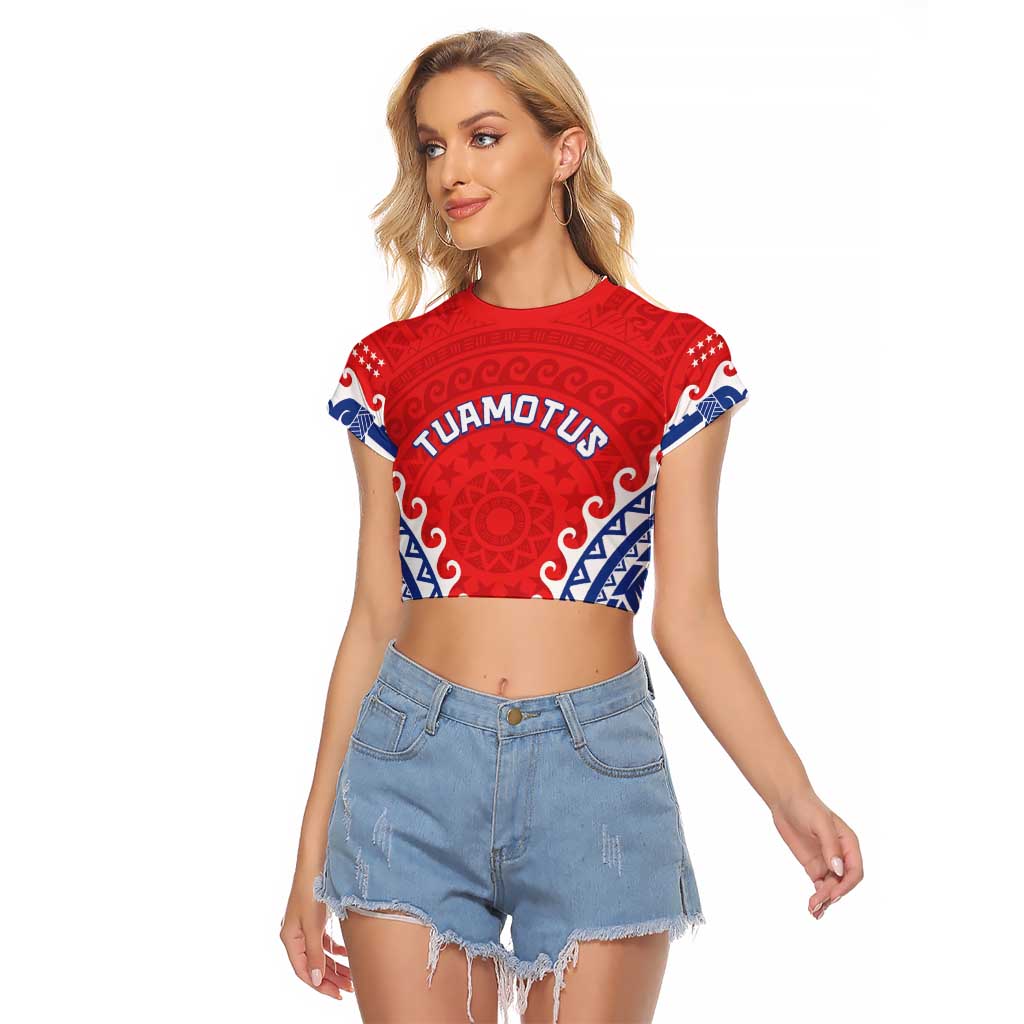 Custom Tuamotu Archipelago Raglan Cropped T Shirt Polynesian Tribal Tattoo LT05 Female Red - Polynesian Pride
