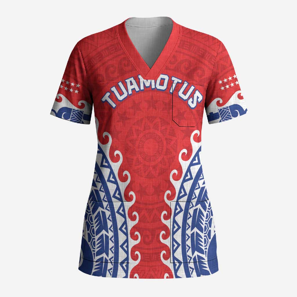 Custom Tuamotu Archipelago Scrub Top Polynesian Tribal Tattoo LT05 Adult Red - Polynesian Pride