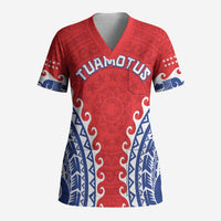 Custom Tuamotu Archipelago Scrub Top Polynesian Tribal Tattoo LT05 Adult Red - Polynesian Pride