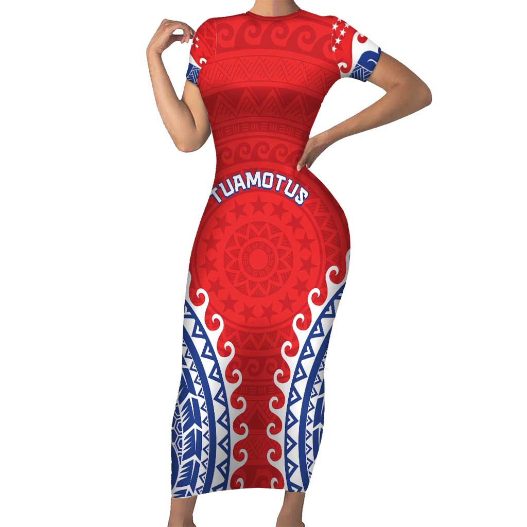 Custom Tuamotu Archipelago Short Sleeve Bodycon Dress Polynesian Tribal Tattoo LT05 Long Dress Red - Polynesian Pride
