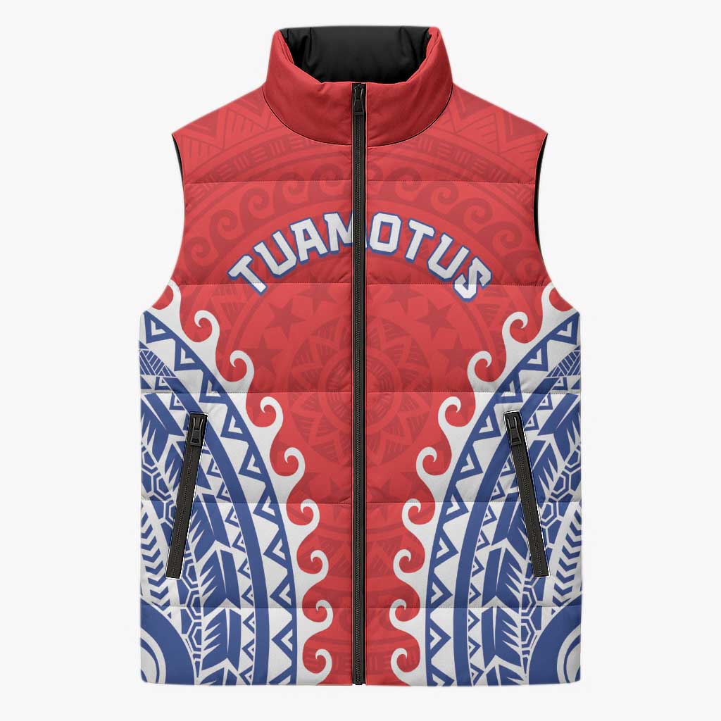 Custom Tuamotu Archipelago Sleeveless Puffer Jacket Polynesian Tribal Tattoo LT05 Unisex Red - Polynesian Pride