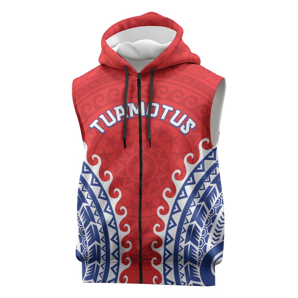 Custom Tuamotu Archipelago Sleeveless Zip Hoodie Polynesian Tribal Tattoo LT05 Red - Polynesian Pride