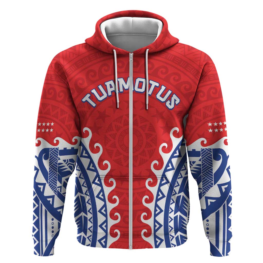 Custom Tuamotu Archipelago Zip Hoodie Polynesian Tribal Tattoo LT05 Zip Hoodie Red - Polynesian Pride