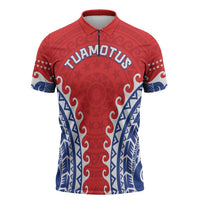 Custom Tuamotu Archipelago Zipper Polo Shirt Polynesian Tribal Tattoo LT05 Red - Polynesian Pride